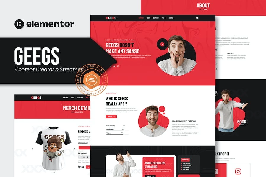 Geegs – Template Kit Elementor para creador de contenido y streamer