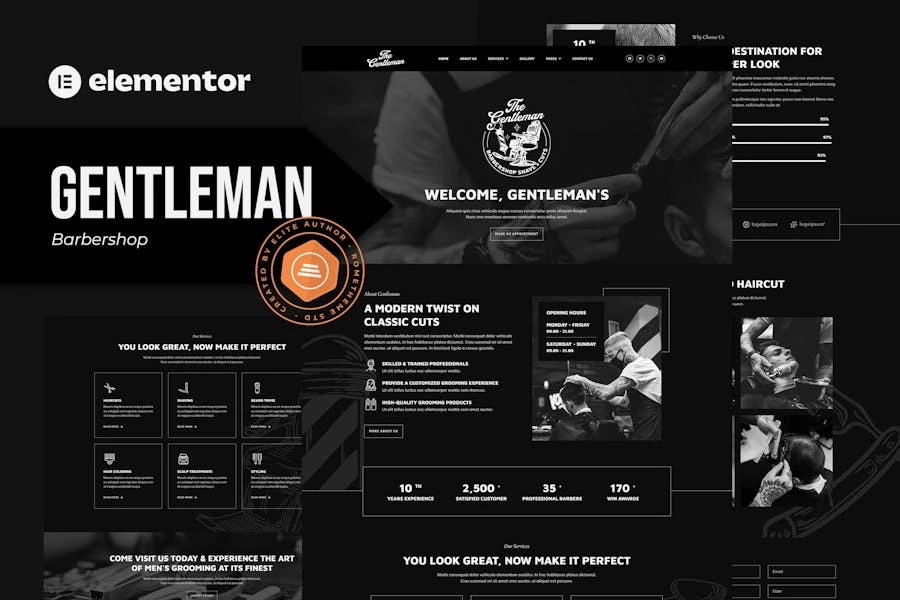 Gentleman – Template Kit Elementor para barberías y peluquerías