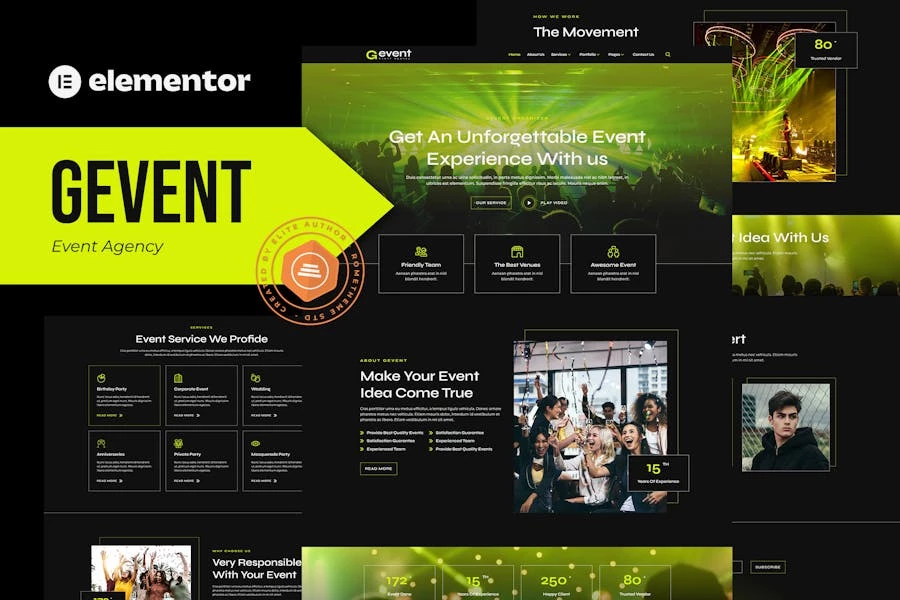 Gevent – Template Kit Elementor para Agencia de eventos