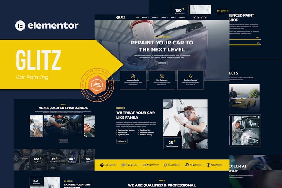 Glitz – Template Kit Elementor para pintura y restauración de automóviles