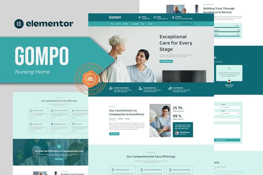 Gompo – Kit de plantillas Elementor para hogares de ancianos
