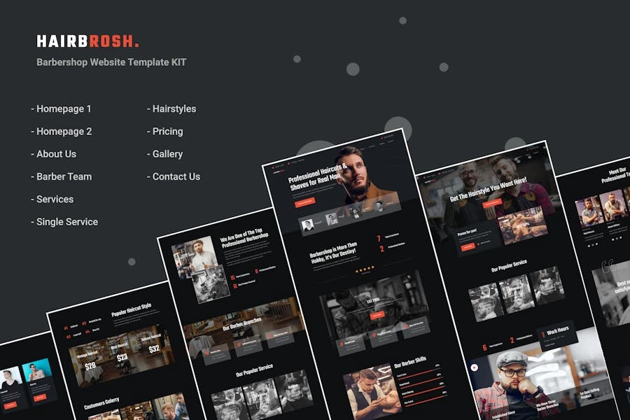 Hairbrosh – Template Kit Elementor para barbería y peluquería