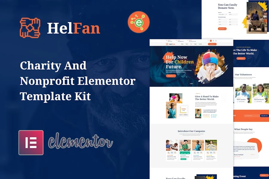 HelFan – Template Kit Elementor para organizaciones benéficas y sin fines de lucro