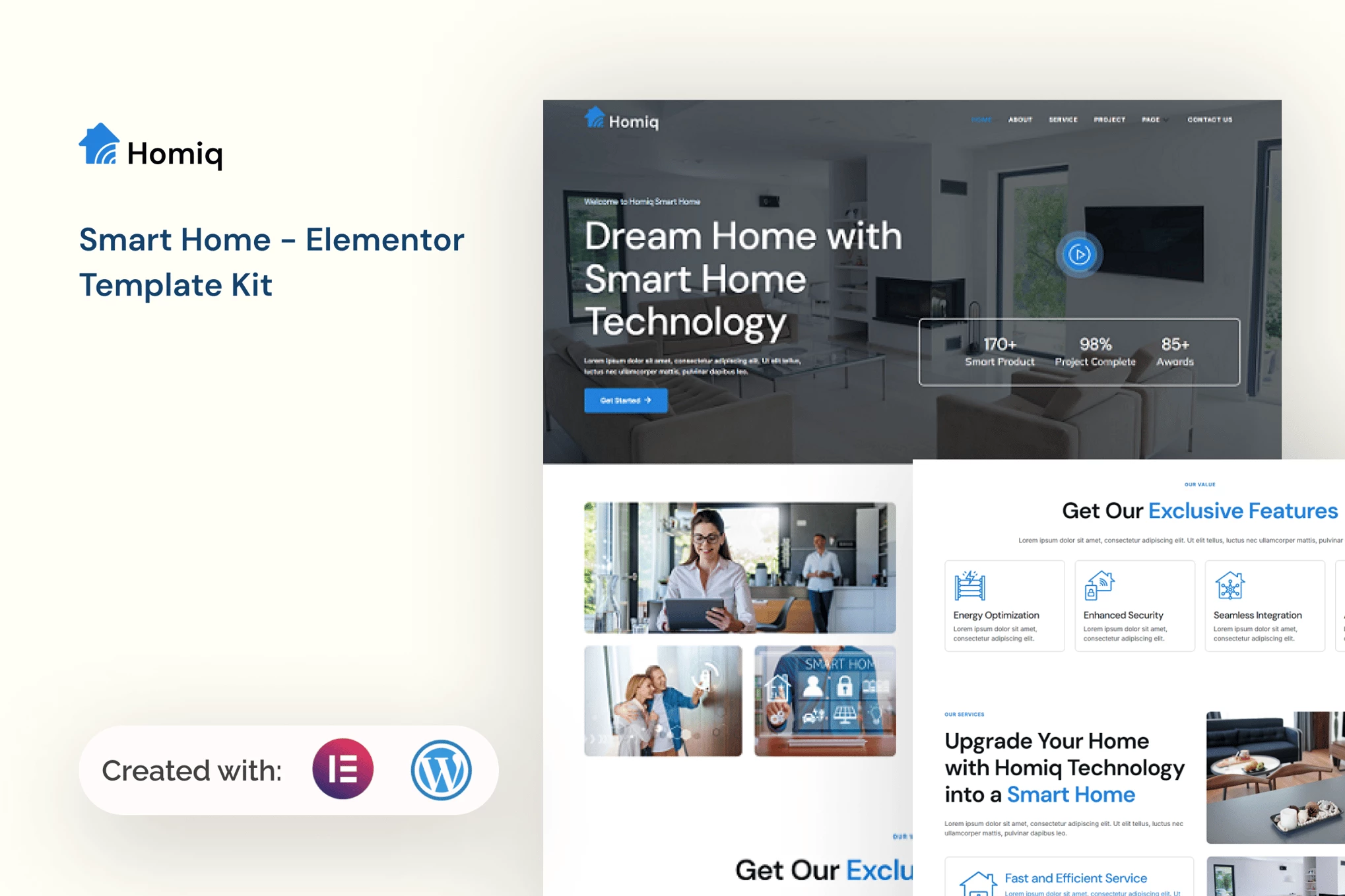 Homiq – Kit de plantillas Elementor para hogares inteligentes
