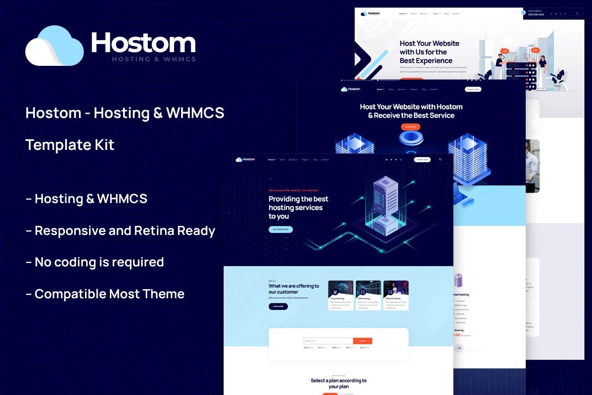 Hostom – Kit de Plantillas Elementor para Hosting y WHMCS