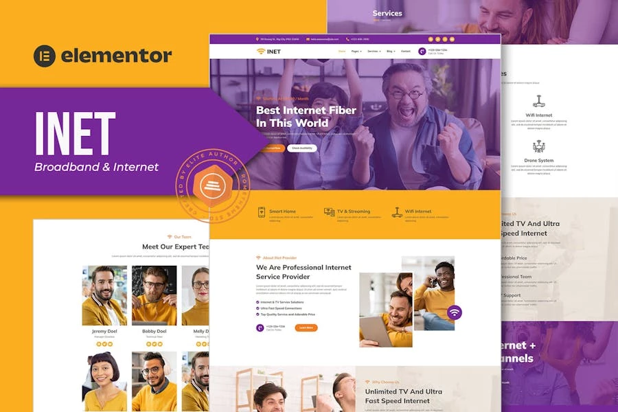 Inet – Template Kit Elementor Pro para proveedores de servicios de Internet y banda