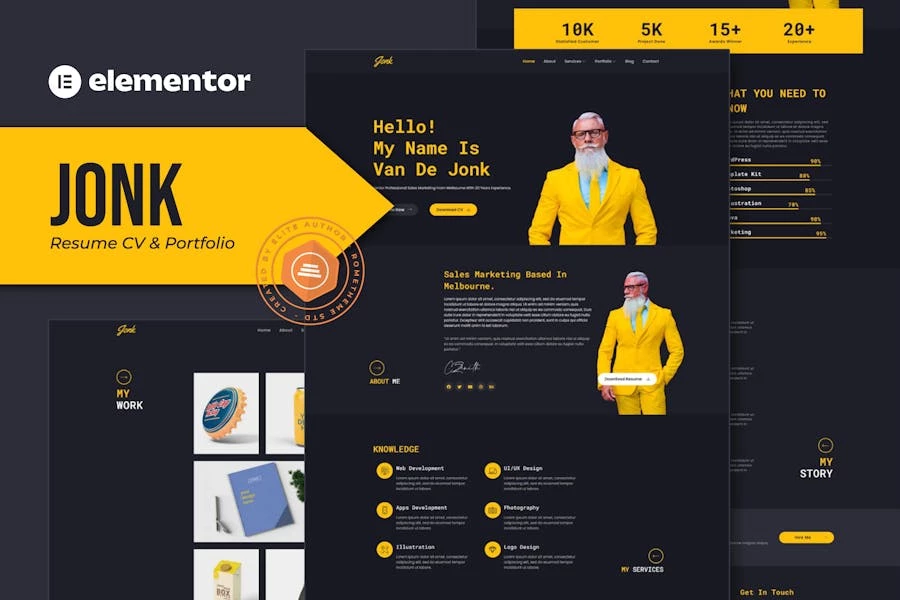 Jonk – Template Kit Elementor para currículum vitae y Porfolio