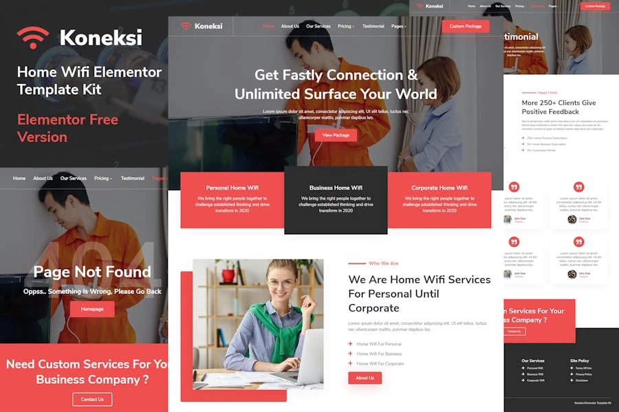 Koneksi – Kit de plantillas Elementor de servicios de Internet WiFi para el hogar