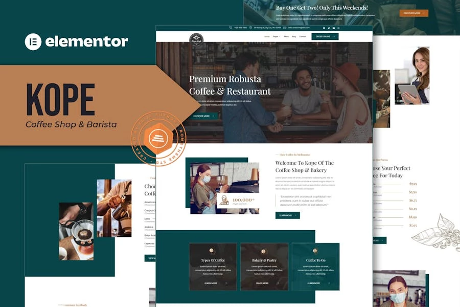 Kope – Template Kit para cafetería, cafetería y bar Elementor