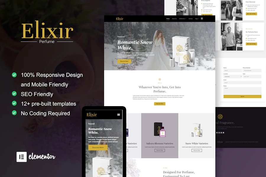 Elixir – Kit de plantillas Elementor para perfumistas