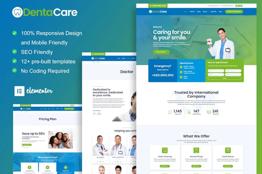 DentaCare – Kit de plantillas Elementor para dentistas y médicos