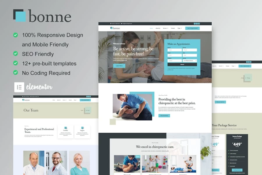 Bonne – Kit de plantillas Elementor para quiropráctica y fisioterapia