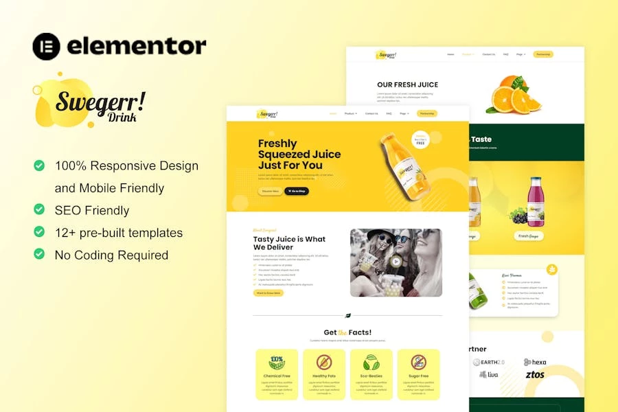 Swegerr – Kit de plantillas Elementor para zumos y bebidas frescas