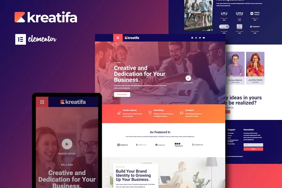 Kreatifa – Kit de plantillas Elementor para agencias digitales creativas