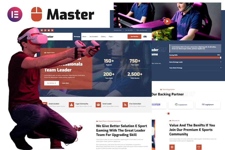 Master – Template Kit Elementor para equipos de deportes electrónicos y comunidad de juegos