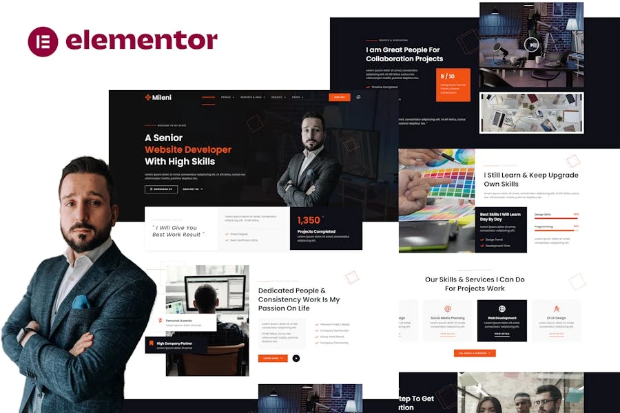 Mileni – Template Kit Elementor Pro para autónomos personales y portfolios Showcase