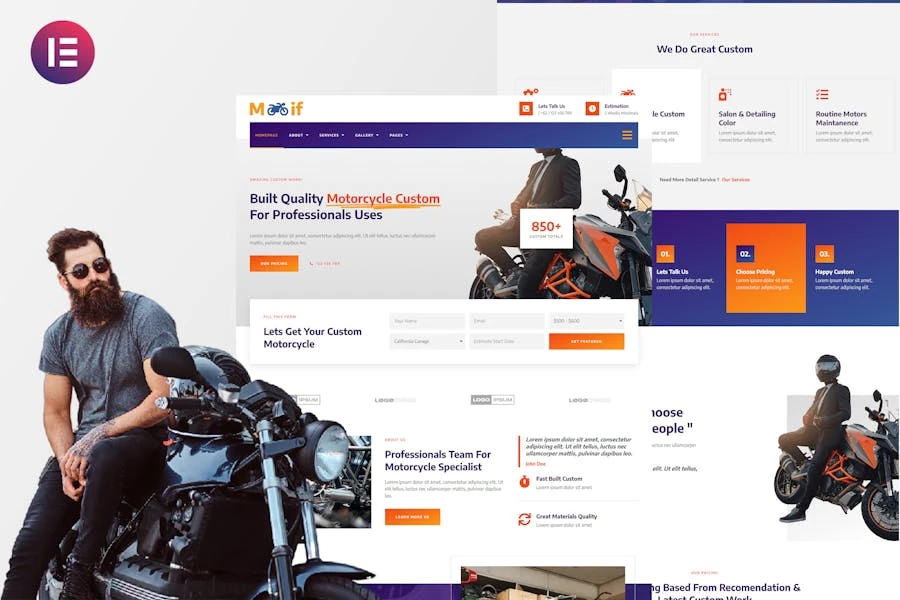 Motif – Kit de plantillas Elementor personalizadas para motocicletas