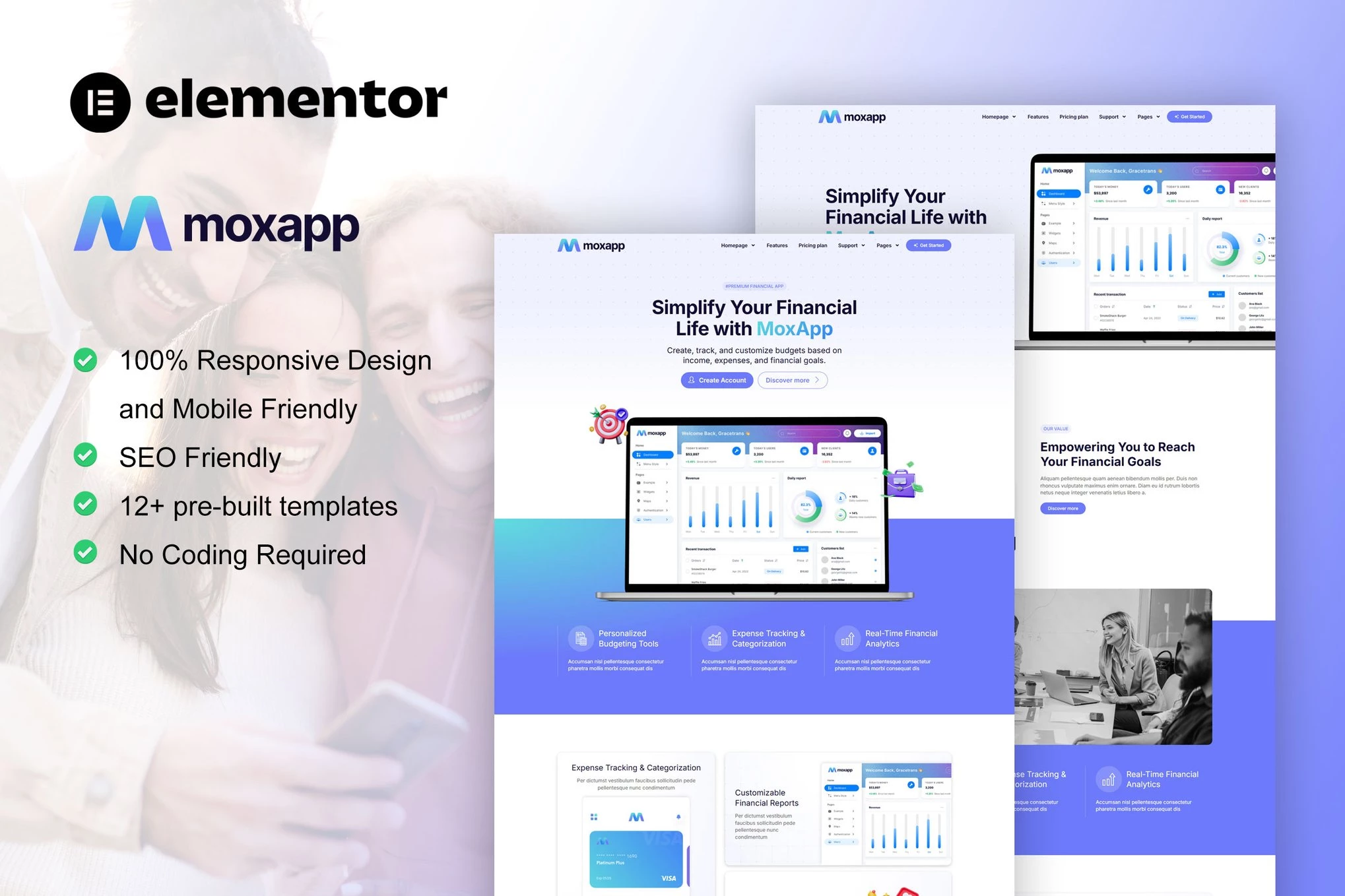 MoxApp – Kit de Plantillas Elementor Pro para Startups de Fintech y Aplicaciones Móviles