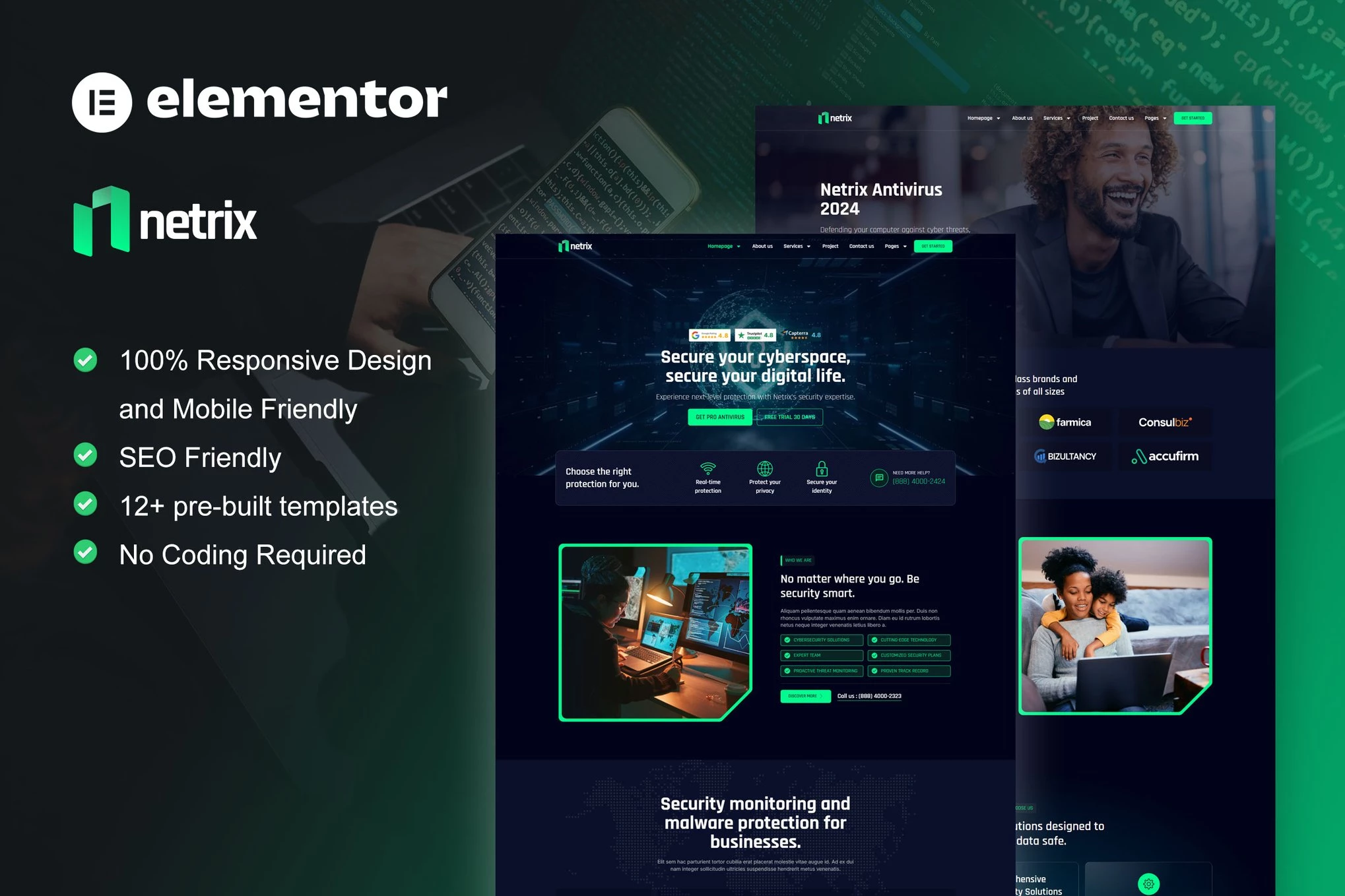 Netrix – Kit de plantillas Elementor para servicios de ciberseguridad