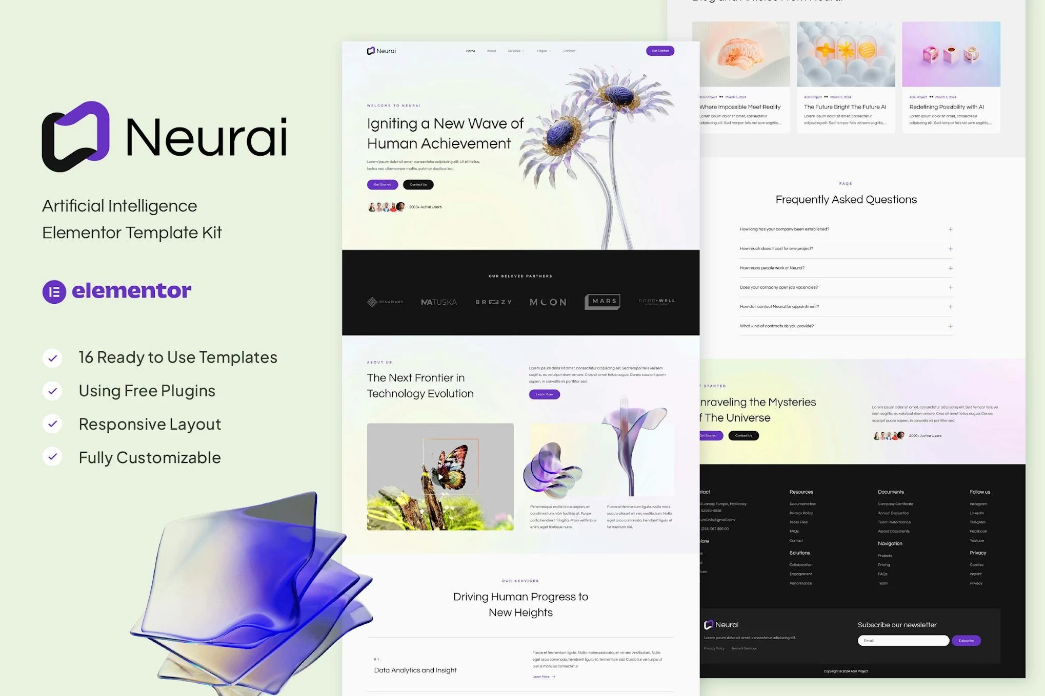 Neurai – Kit de plantillas Elementor de Inteligencia Artificial
