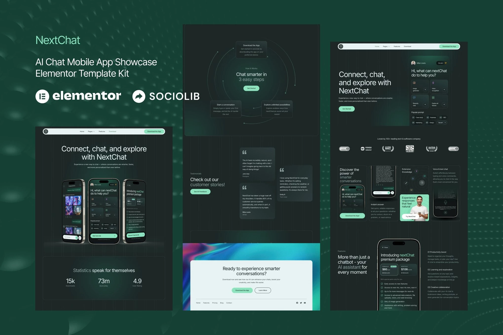 NextChat – Kit de Plantillas Elementor de Presentación de Aplicaciones Móviles AI Chat