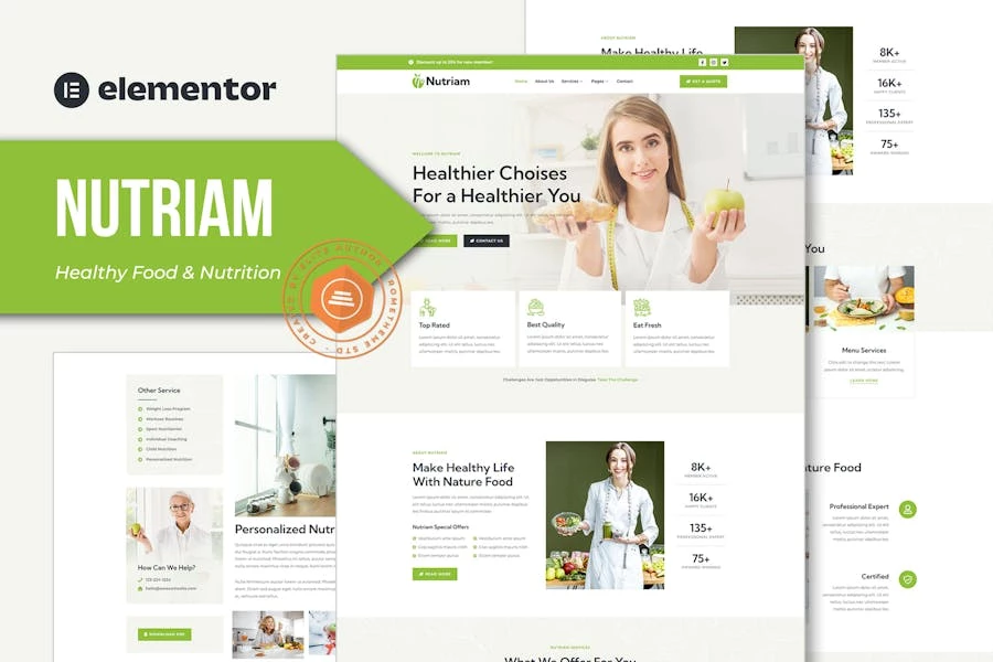 Nutriam – Template Kit Elementor para un servicio de alimentación y nutrición saludable