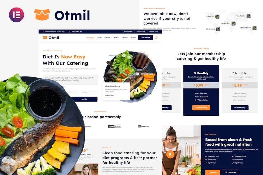 Otmil – Template Kit Elementor para servicios de catering de alimentos dietéticos y limpios