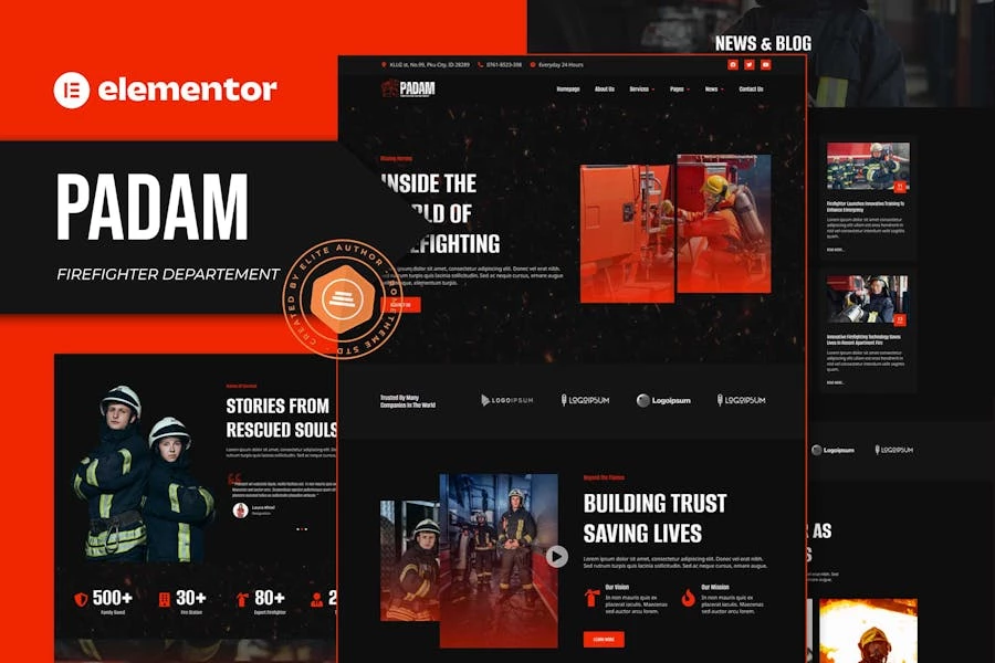 Padam – Kit de plantillas Elementor para el Departamento de Bomberos