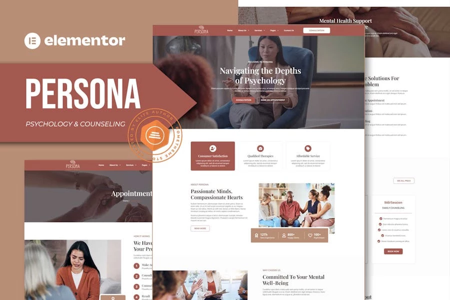Persona – Kit de plantillas Elementor de psicología y asesoramiento