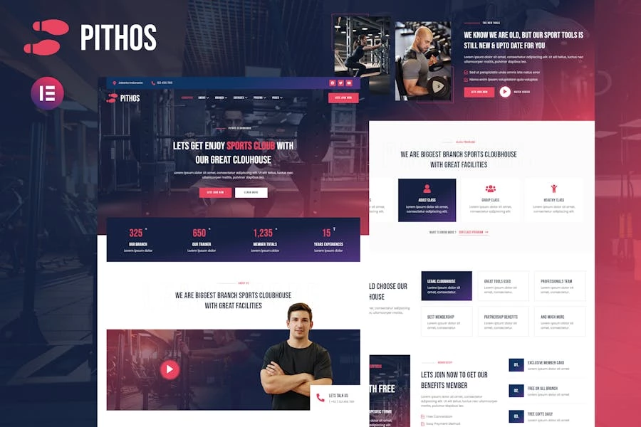 Pithos – Template Kit Elementor para gimnasio y Cloubhouse