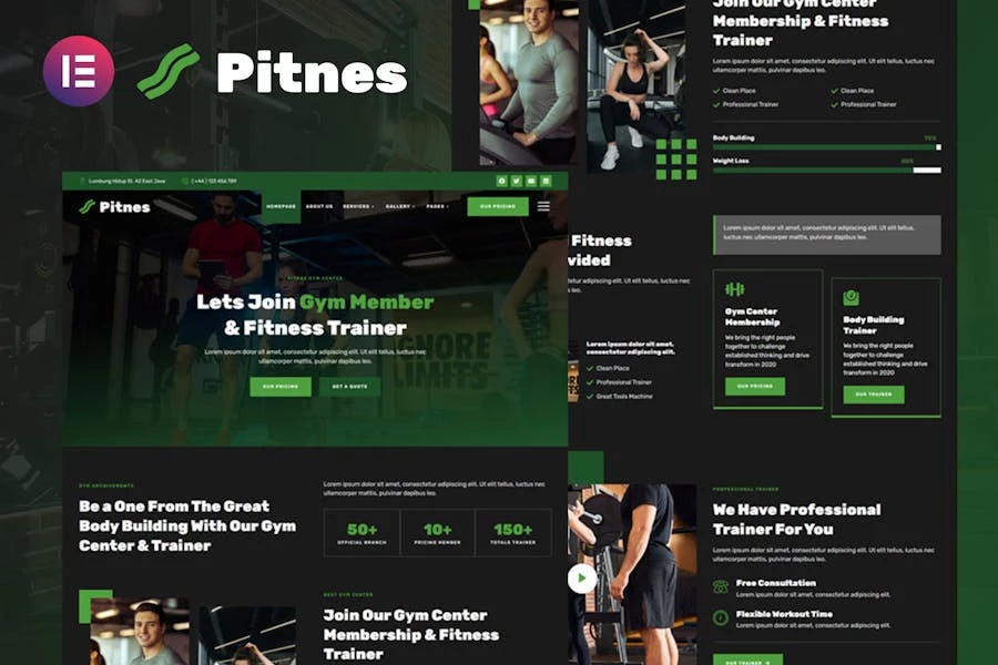 Pitnes – Template Kit Elementor para gimnasio y entrenamiento físico