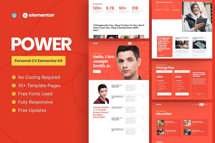Power – Template Kit de currículum personal Elementor Pro