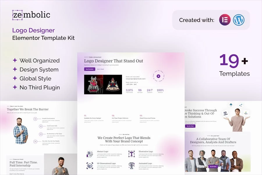Zembolic – Template Kit Elementor para agencia de diseño de marca