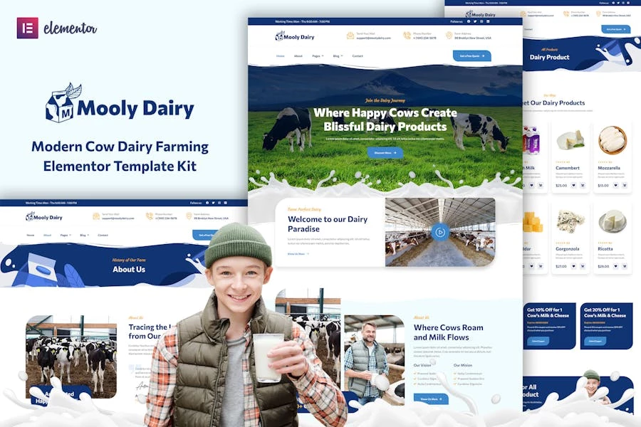 Mooly – Kit de plantillas Elementor para la cría moderna de vacas lecheras