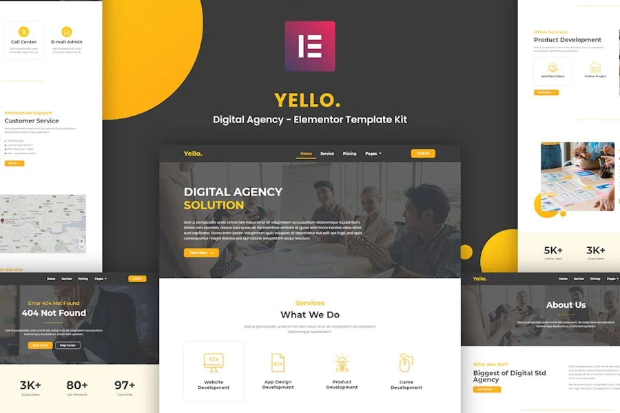 Yello – Template Kit de Elementor de agencia digital