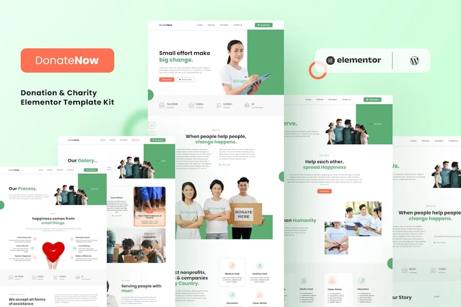 Donatenow – Kit de plantillas Elementor para donaciones y obras benéficas
