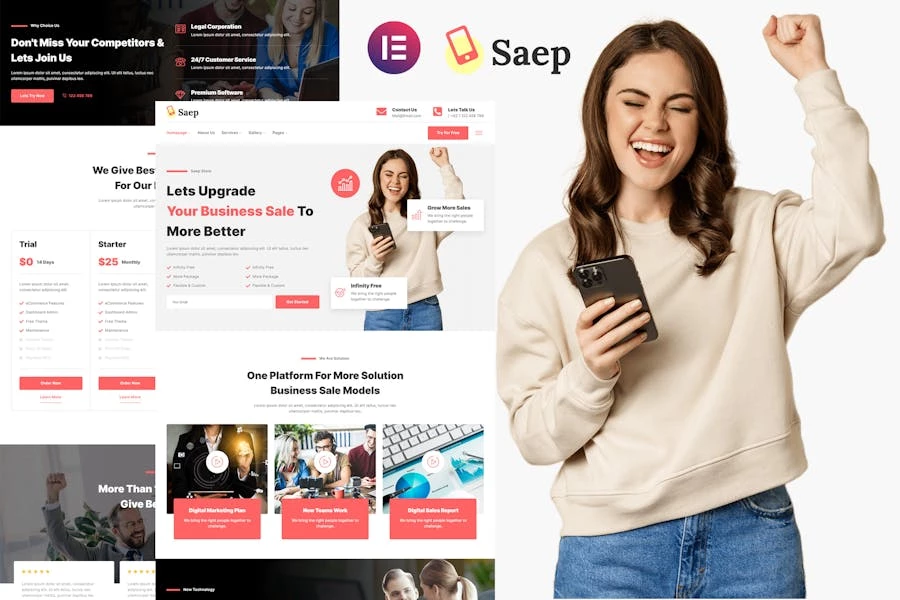 Saep – Template Kit Elementor Showcase para Aplicación de comercio electrónico SaaS