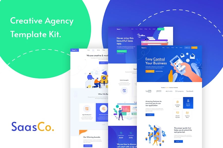 SassCo – Template Kit Elementor para inicio y aterrizaje de Aplicación