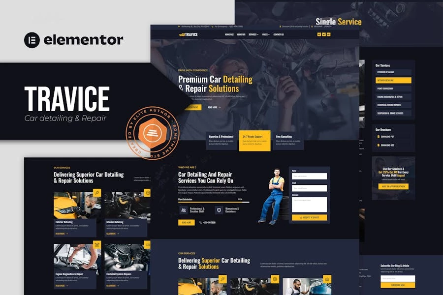 Travice – Kit de plantillas Elementor para servicio de detalle y reparación de automóviles