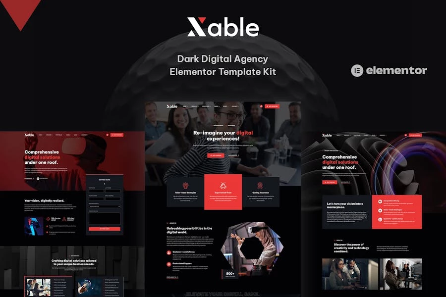 Xable – Kit de plantillas Elementor Pro para Agencia Digital Oscura