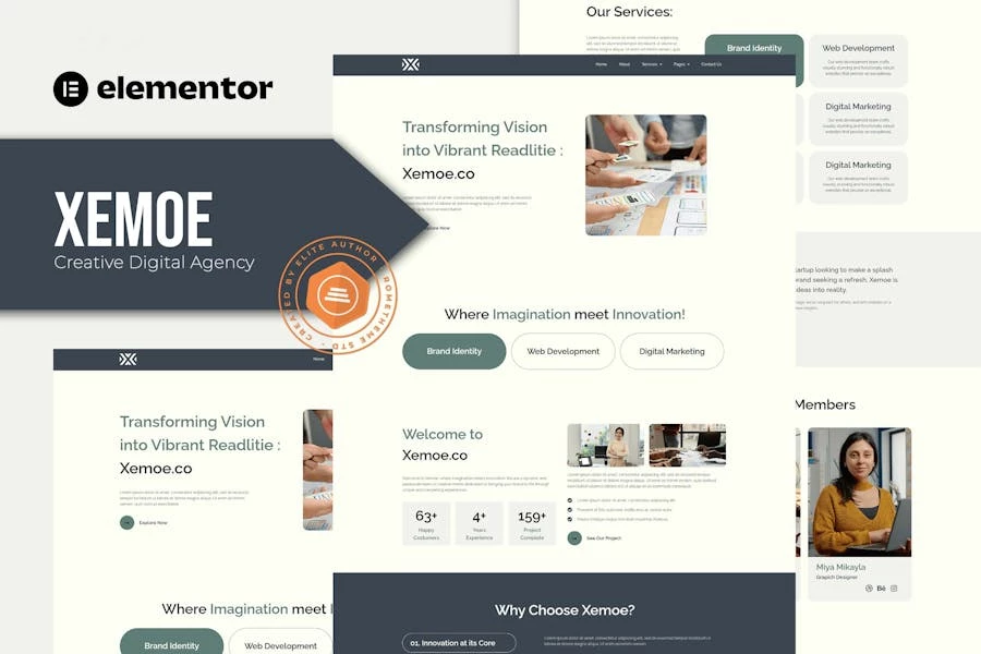 Xemoe – Kit de plantillas Elementor para Agencia Creativa Digital