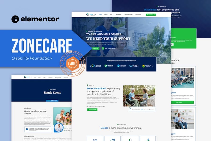 Zonecare – Kit de plantillas Elementor de Disability Foundation