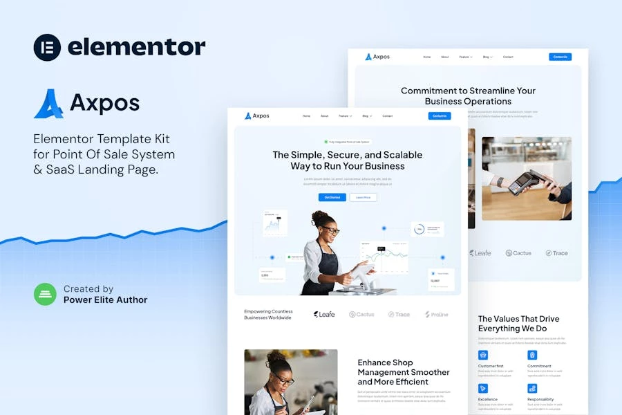 Axpos — Kit de plantillas Elementor de página de destino SaaS y software de punto de venta
