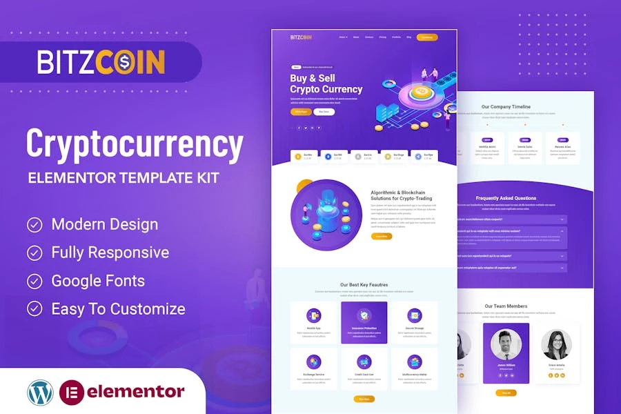 BitzCoin – Template Kit Elementor de intercambio de criptomonedas