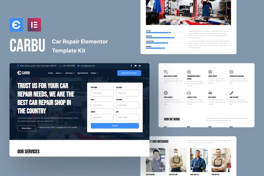 Carbu – Template Kit Elementor para reparación de automóviles