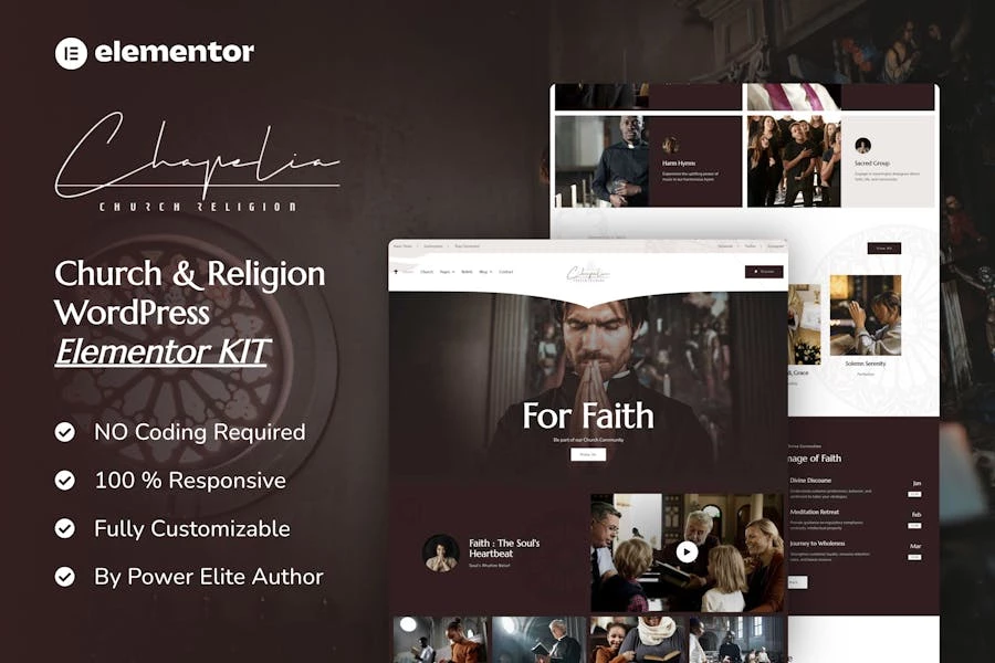 Chapelia – Kit de plantillas Elementor Pro para iglesia y religión