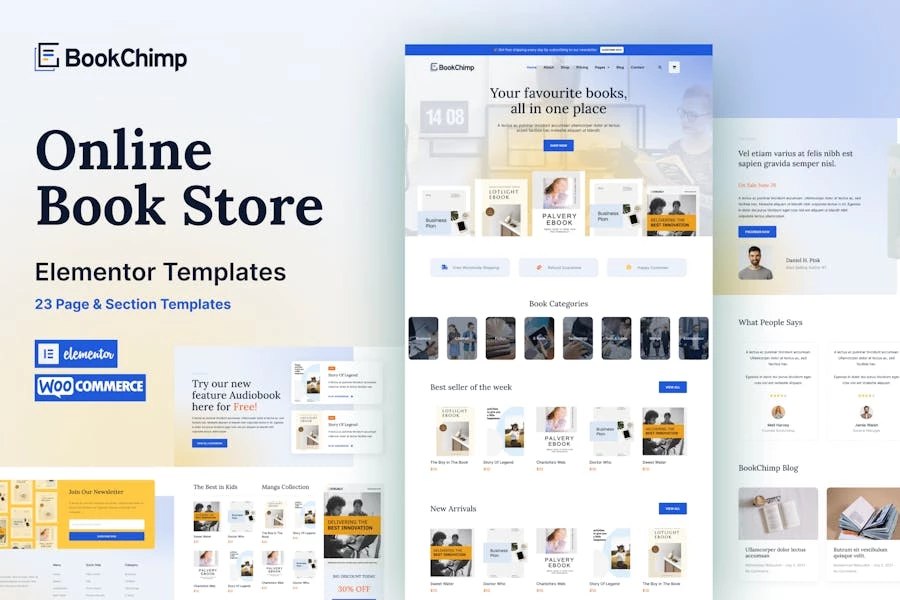 BookChimp - Kit de plantillas Elementor para el sitio web de una librería en línea
