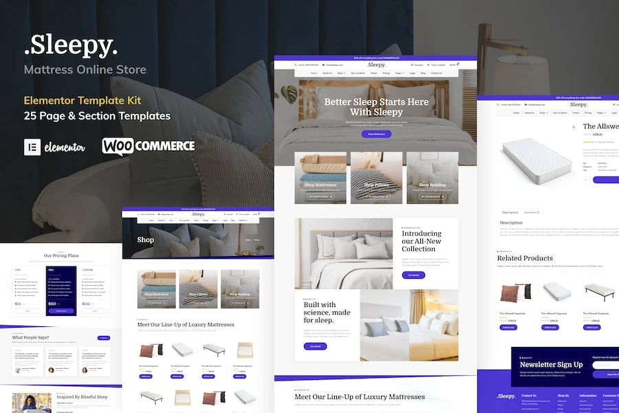 Sleepy – Template Kit Elementor Pro de la tienda en línea de colchones