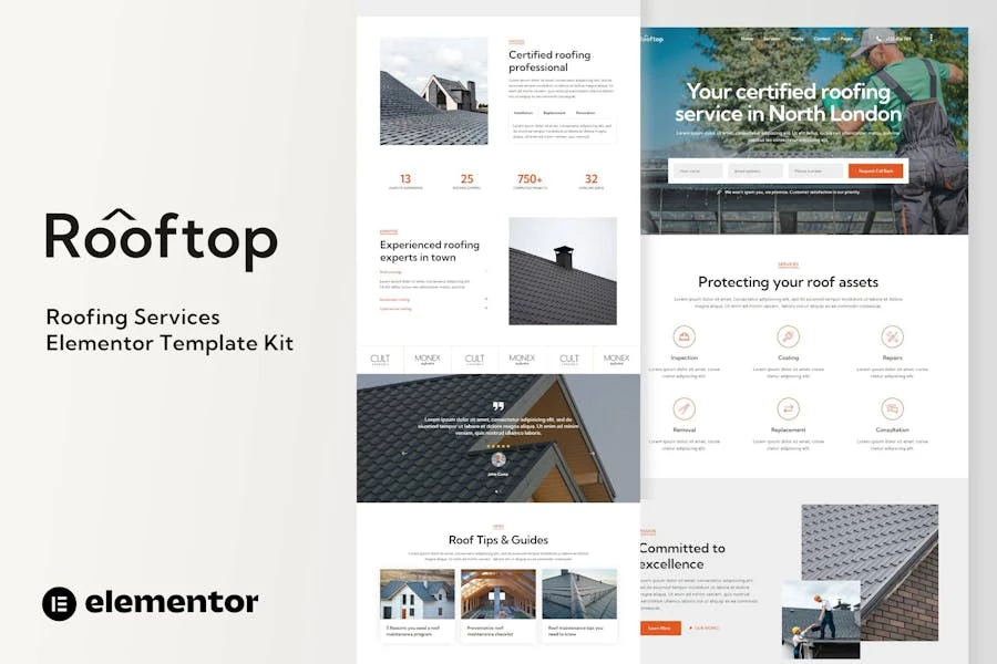 Rooftop – Template Kit Elementor para servicio