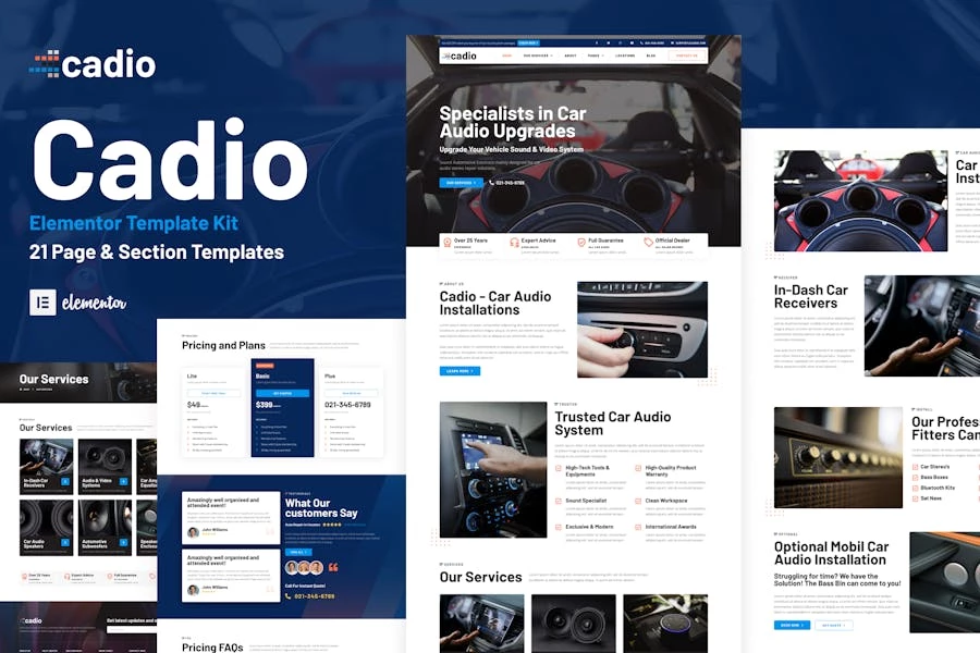 Cadio – Template Kit Elementor para talleres de audio para automóviles